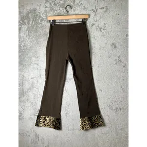 Vintage Y2K Leopard Cuff Flare Pants Brown Low Rise Stretch XS Indie Sleaze New thumbnail 3