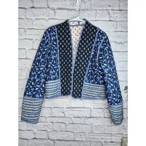 Reversible Quilted Jacket Floral Paisley Patchwork Cropped Boho Cottagecore L XL thumbnail 5