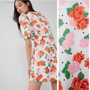 NWT Zara puff sleeve‎ floral polka dot mini dress thumbnail 6