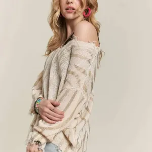 ✨NWT ADORA Frayed Zebra Knit‎ Top Size L thumbnail 2