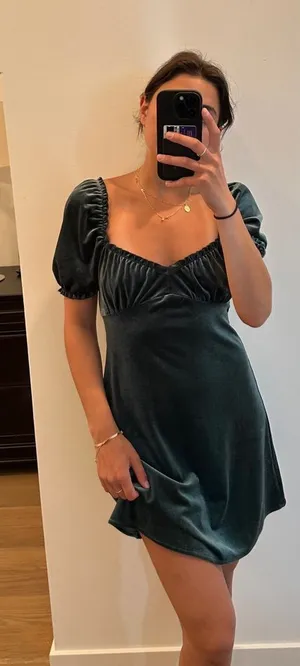 Urban Outfitters Green Velvet Dress, size small thumbnail 1