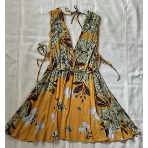 Free People "Marnie" Golden Yellow Floral Short Dress Size S Rayon Boho Floral. thumbnail 9
