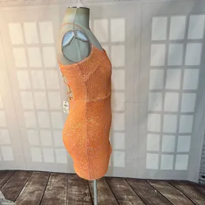 Windsor NWT Dazzle Down Sequin Lace-Up Mini Dress in peach size medium thumbnail 8