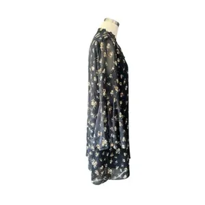 Philosophy Black Floral Chiffon Shift Dress Sz Small Tie Keyhole Flutter Sleeve thumbnail 2