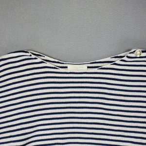 Sezane Leontine Sweater Women M Ecru Navy Striped Cotton Shoulder Button Knit thumbnail 3
