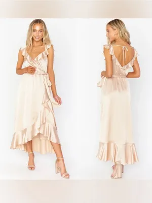 Show Me Your MuMu tan Champagne beige Satin High-Low Dress Size medium thumbnail 2
