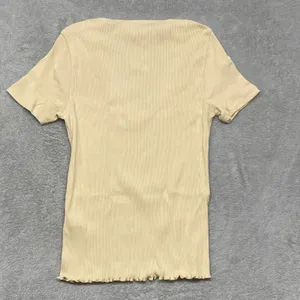 Madewell Shirt Womens XL Lace Trim Ribbed V Neck Short Sleeve Top Beige NY958 thumbnail 7