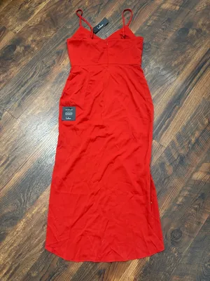 Lulus Maxi Dress Women's S Red Pleated Spaghetti Strap High Low Back Zip NWT thumbnail 6