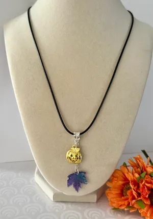 Fall Pumpkin Necklace (437)🍁 Gold thumbnail 1