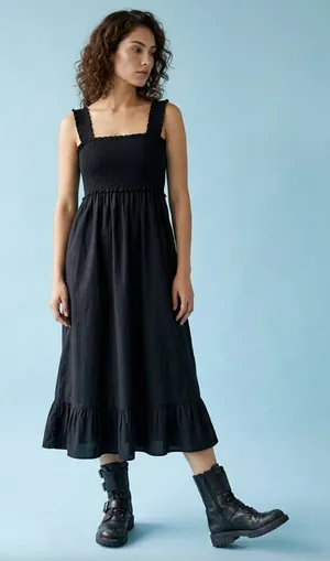 RAILS Black Organic Cotton Blend Smocked Dress Sz M thumbnail 1