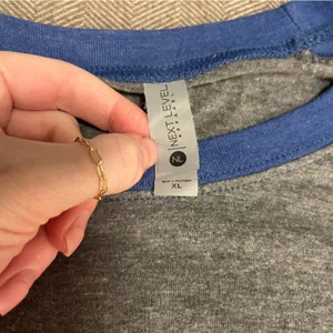 Next Level Apparel Heckin’ Spoopy 3/4 Sleeve Crewneck Baseball Tee; Gray & Blue thumbnail 4