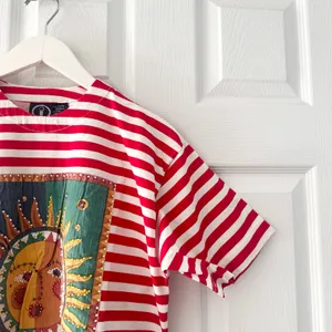 I AM Vintage Red White Stripe Sun Moon Embroidered Beaded Cotton Y2K Small 3D thumbnail 6