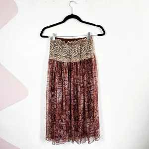 Brown Fairy Maxi Skirt Sz XS Snake Print Festival Boho‎ Romantic Lace Floral thumbnail 2