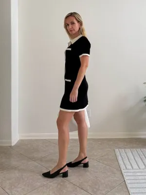 OAK + FORT Collared Contrast Trim Knit Mini Dress Black White M thumbnail 3