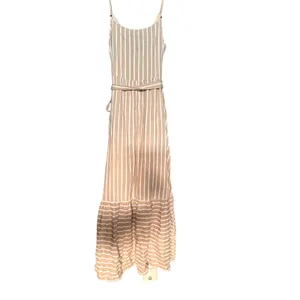 Petal + Pup Odette Midi Dress Womens 4 Tan White Striped Linen Blend V-Neck‎ thumbnail 5