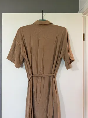 Hem & Thread Brown Button-Front Midi Shirt Dress with Tie Waist thumbnail 6