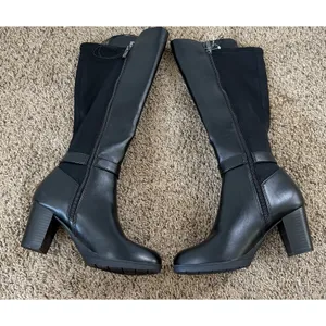 NWT Anne Klein Rissa Knee High Boots 7 Black Block Heel Riding Women thumbnail 8