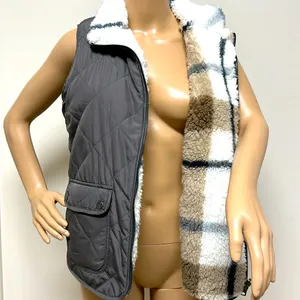 NWOT Thread & Supply “that cozy life” reversible, gray & plaid vest size M thumbnail 1