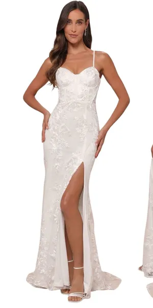 Lulus Ethereal Elegance White Embroidered Lace-Up Maxi Dress size XXS thumbnail 1