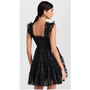 En Saison Casey Flutter Mini Dress Black Size Medium Embroidered Bows thumbnail 2