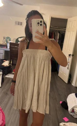 boutique mini dress beige thumbnail 1