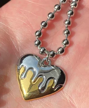 grunge y2k dripping heart fully stainless steel ball chain necklace💛 thumbnail 1
