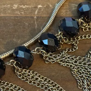 Gold tone multi strand black faceted bead fringe necklace thumbnail 3