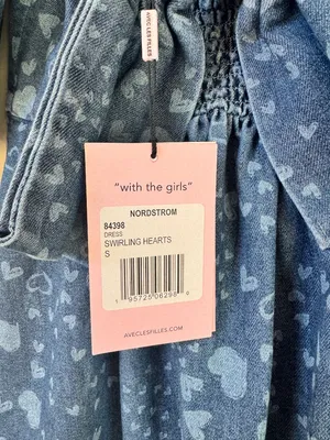 NWT Avec Les Filles Swirling Hearts denim puff sleeve babydoll minidress bow S thumbnail 9