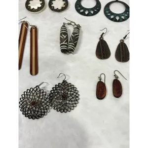 Lot of 7 Boho Earrings Mixed Materials Wood Tribal‎ Ethnic Hoop Drop Dangle thumbnail 5
