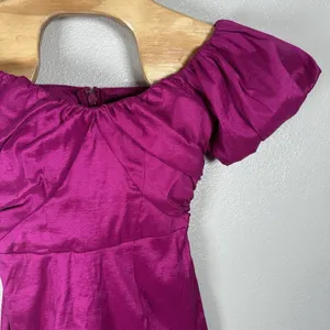 Abercrombie & Fitch Taffeta Off‎ The Shoulder Puff Sleeve Midi Dress Womens XS thumbnail 3