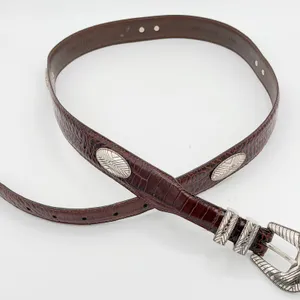Fossil Size 38 Brown Croc Embossed Leather Concho Western Belt Equestrian Rodeo thumbnail 3