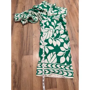 Atelier Nicole Miller Women L Linen Blend Green Floral Wide Leg Crop Pants thumbnail 7