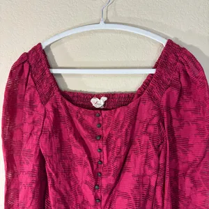 Anthropologie Pink Floral Ruffle Blouse Smocked Puff Sleeve Sz XS Cottagecore thumbnail 5
