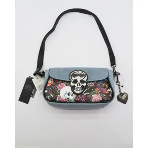 Ed Hardy Blue Suede Skull Floral Tattoo Crossbody Bag NEW thumbnail 11