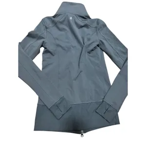 Lululemon Nice Asana Jacket Brushed Soot Light Grey Full Zip Thumbholes Size 8 thumbnail 7