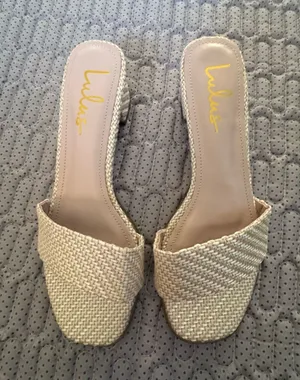 Lulu's Woven Cream Slide Mules thumbnail 1