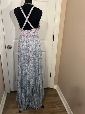 Pink and blue floral evening sundress thumbnail 3