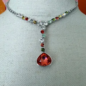 Swarovski Multicolor Crystal Orange Teardrop Y Drop Necklace thumbnail 1