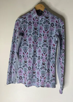 Dover Saddlery Womens Small Blue Purple Ikat Print 1/4 Zip Equestrian Sun Shirt thumbnail 1
