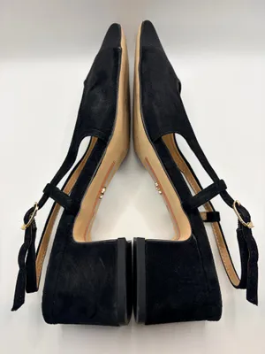 Sam Edelman Black Suede Slingback Heels Sz 8 Square Toe Cutout Retro Chic Preppy thumbnail 6