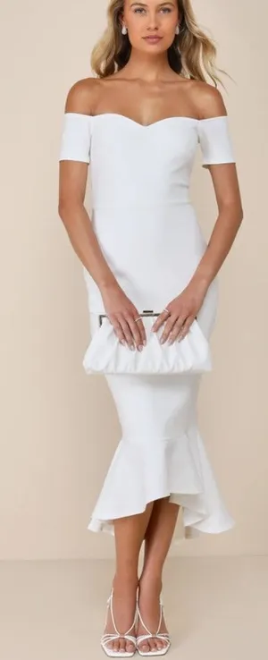 Lulu's How Much I Care Ivory Off Shoulder Mermaid Midi Dress thumbnail 1