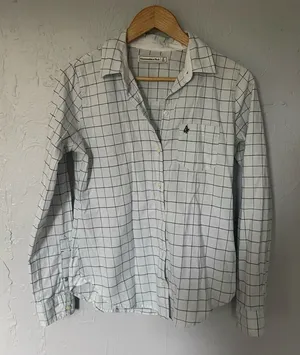 Abercrombie‎ Women’s White Black Checkered Button Up Shirt sz Small Career Work thumbnail 1