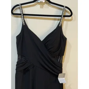 Xscape Black Beaded Straps Mesh Inset‎ Gown Size 10 $258 5298X thumbnail 5