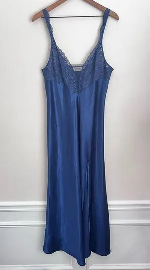 Victoria’s Secret blue maxi slip nightgown dress lace vintage y2k gold label L thumbnail 1