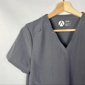 Adar Addition Dark‎ Gray Pocket Front Short Sleeve Scrub Top S thumbnail 3