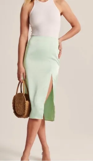 Abercrombie & Fitch Light Green Midi Satin Skirt with Slit‎ Size XXSP thumbnail 1