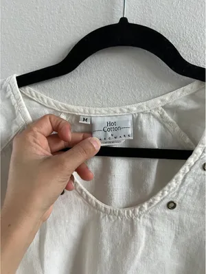 Hot Cotton Women's White Blouse Linen thumbnail 4