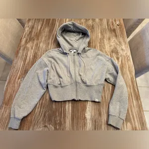 JoyLab Cropped Light Gray Zip-Up Hoodie, Size Small thumbnail 2