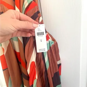 Anthropologie Hutch Halter‎ Pleated Swing Mini Dress Orange Blue Brown M NWT thumbnail 9