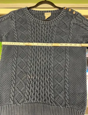 LL Bean Womens L Navy Blue Cable Knit Sweater Button Accent thumbnail 4